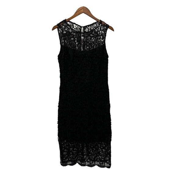 Bisou Bisou Black Lace Overlay Sheath Dress Sleeveless Midi Size 10 - Picture 1 of 13